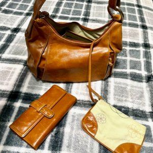 Hobo Satchel 3-Piece Set, Camel Brown Leather